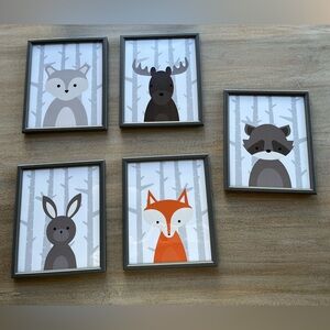 Set of 5 Woodland Animal Framed Prints